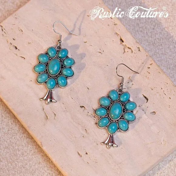 Women's Turquoise 3 Couture Jewelry Set Cowgirl Vintage Western Necklace Earring - Picture 7 of 7